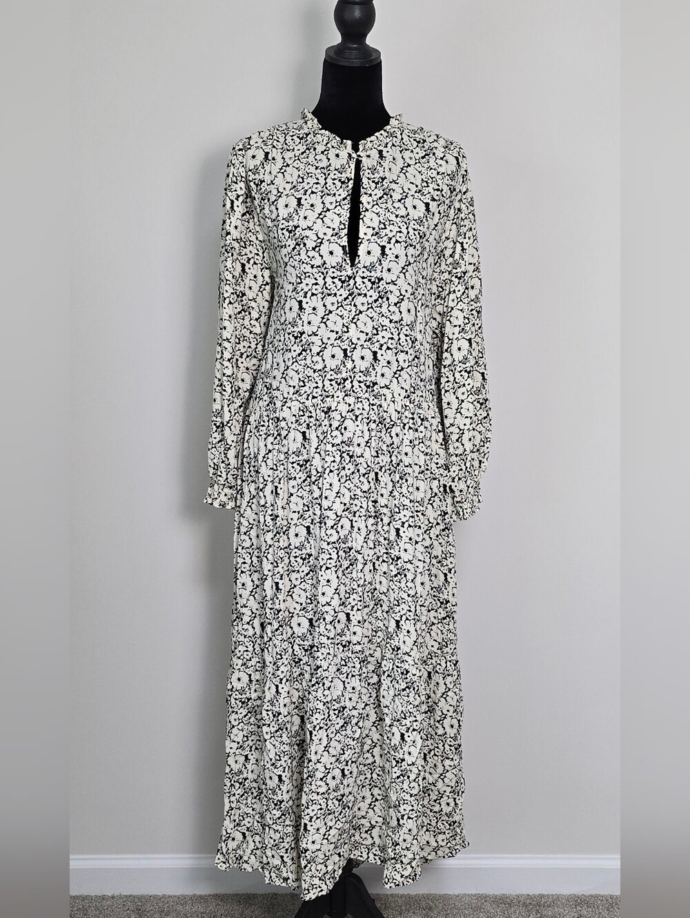 Zara Black and White Floral Tiered Maxi Dress